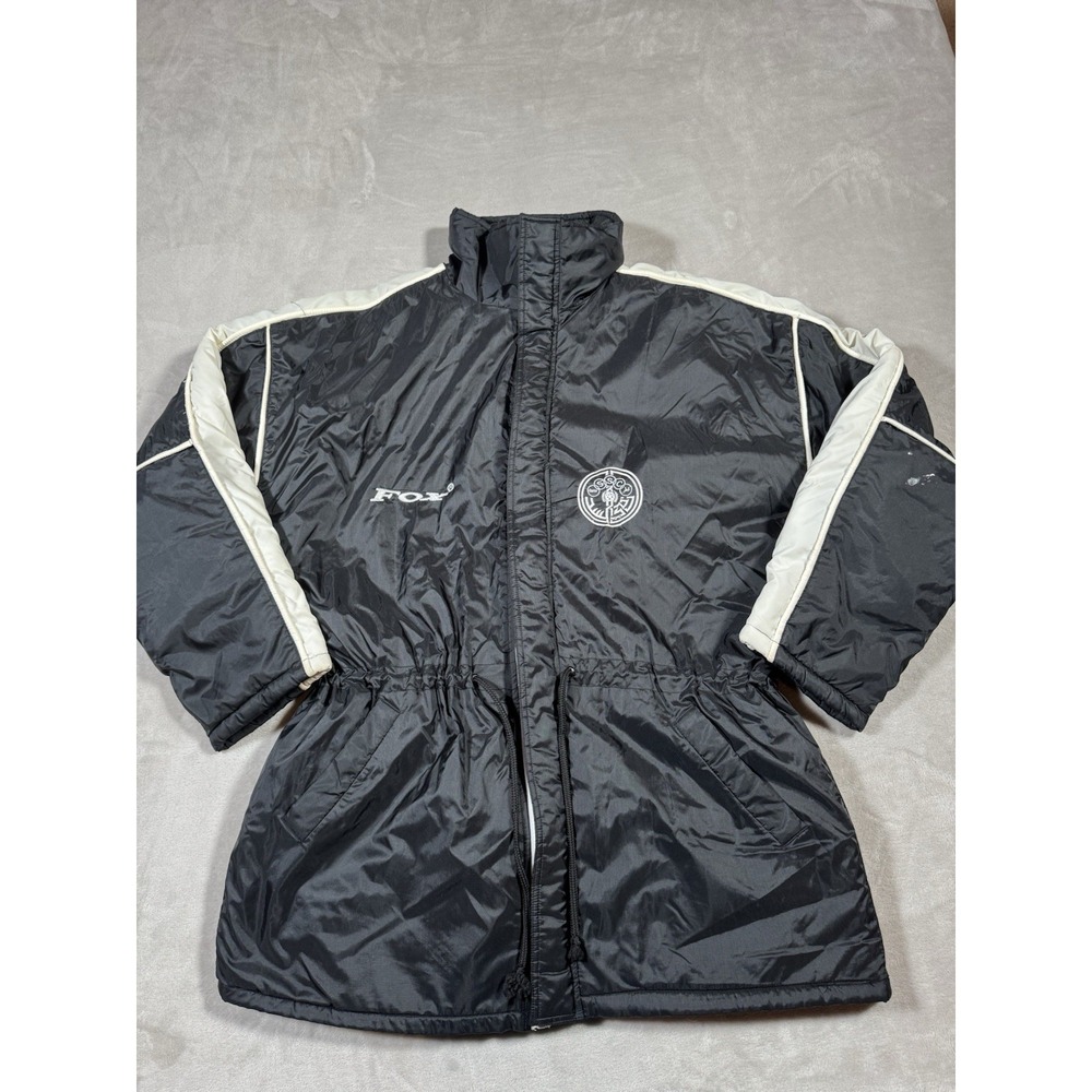 Vintage Fox Racing Puffer Coat Mens Size Large Neutral Tone Black White Rare